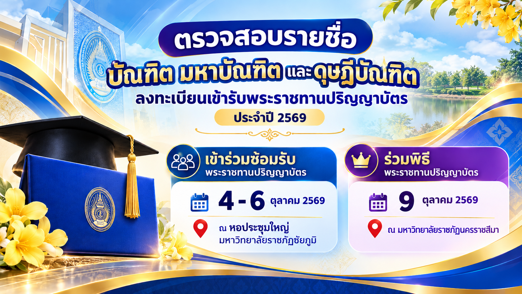 ตรวจสอบรายชื่อผู้ลงทะเบียนเข้าร่วมพิธีพระราชทานปริญญาบัตร ประจำปี 2569